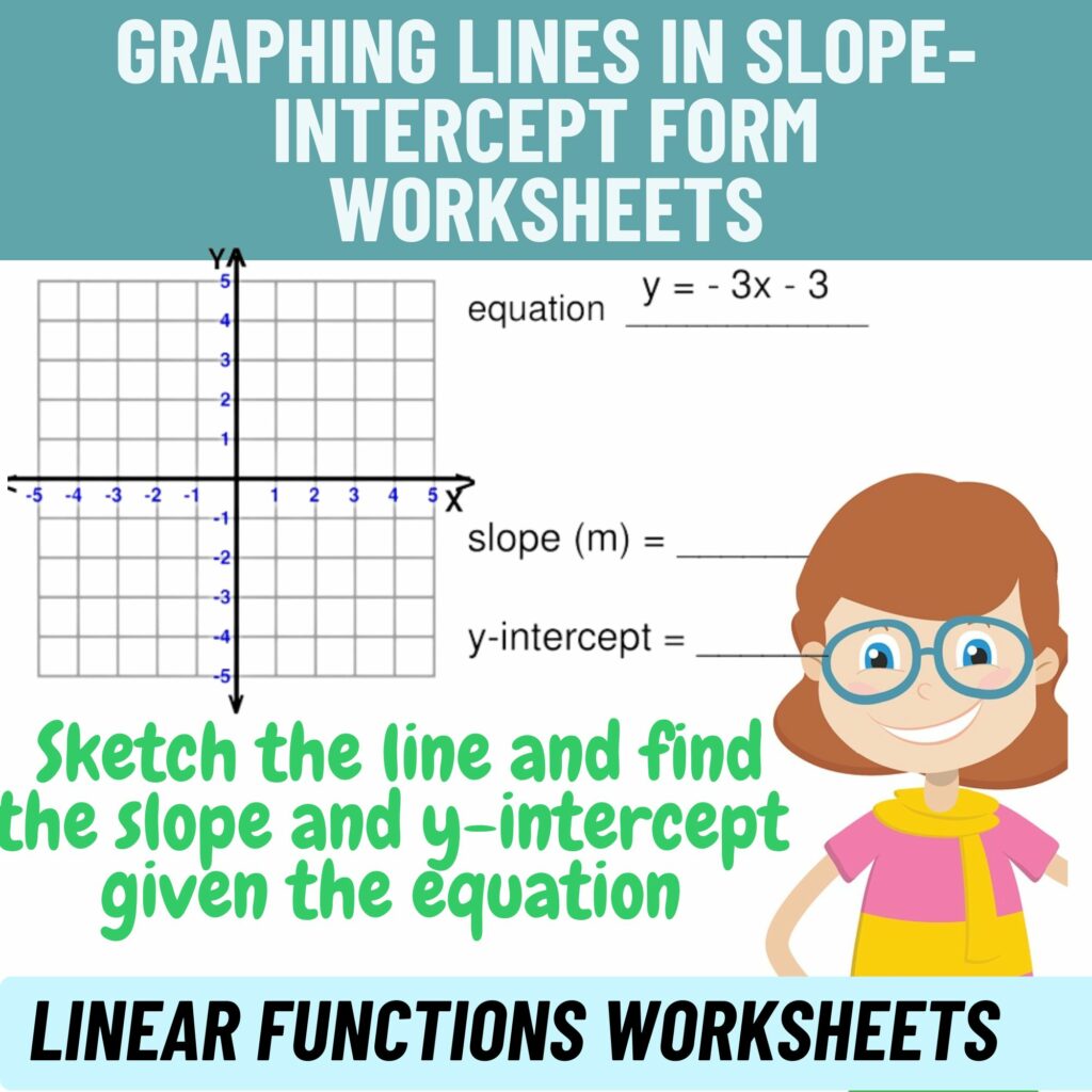 Linear Functions - Graphing Lines in Slope-Intercept Form Worksheets ...