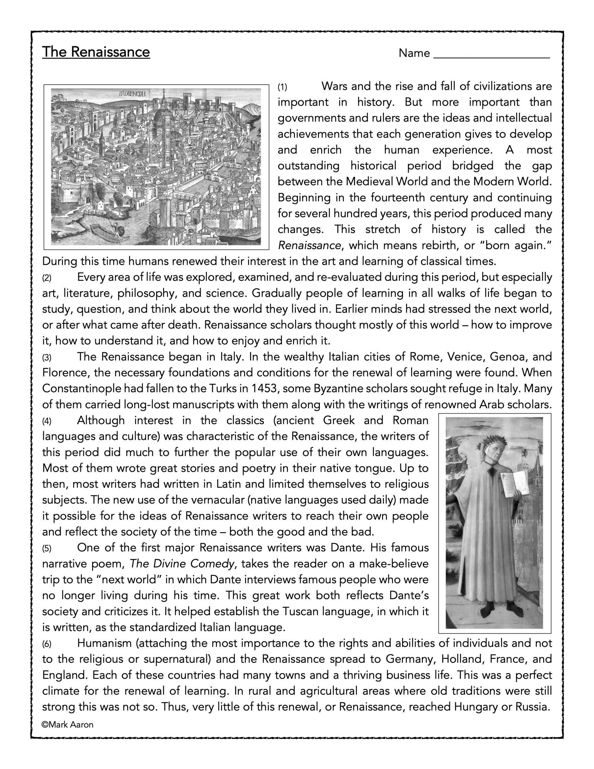 The Renaissance History Passage and Assessment Made By Teachers