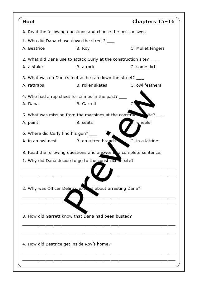 Carl Hiaasen "Hoot" worksheets Made By Teachers