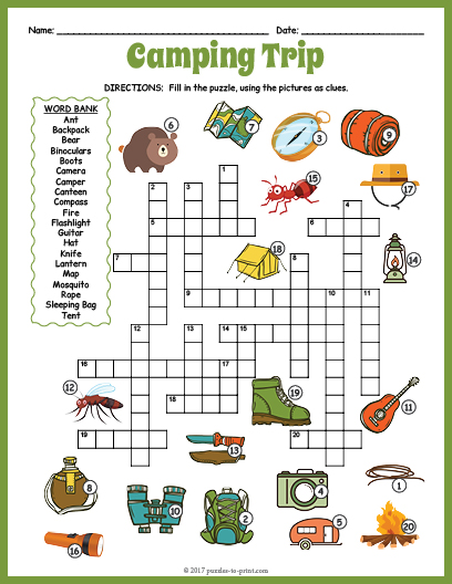 CAMPING DAY THEME Crossword Puzzle Worksheet Activity Made By Teachers CAMPING DAY THEME Crossword Puzzle Worksheet Activity Made By Teachers