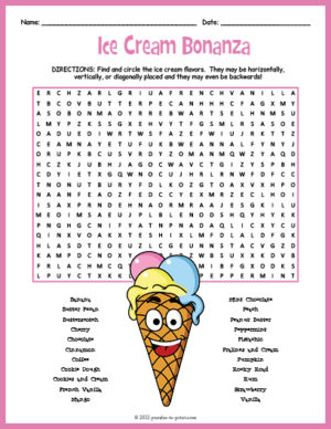 ICE CREAM DAY PARTY Word Search Puzzle Worksheet Activity - Made By ...