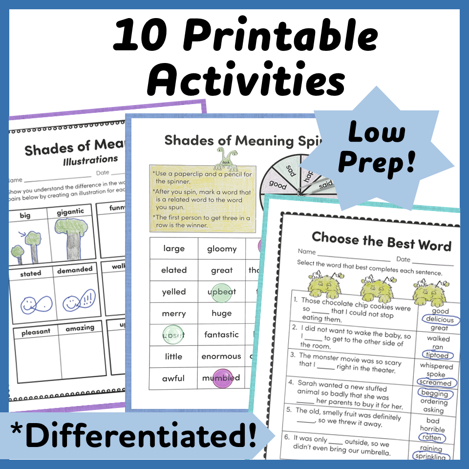 Shades of Meaning Worksheets and Games Print and Digital Vocabulary Activities Made By Teachers