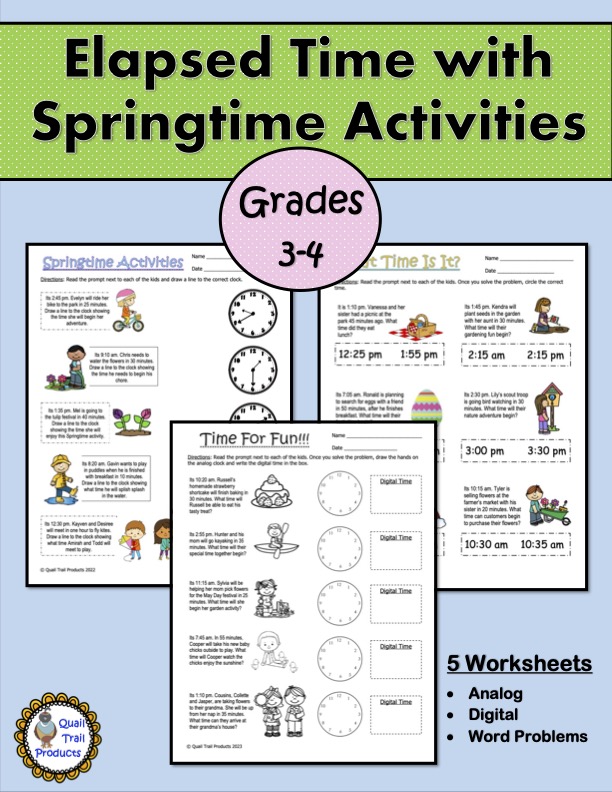 Elapsed Time Worksheets - Spring Theme