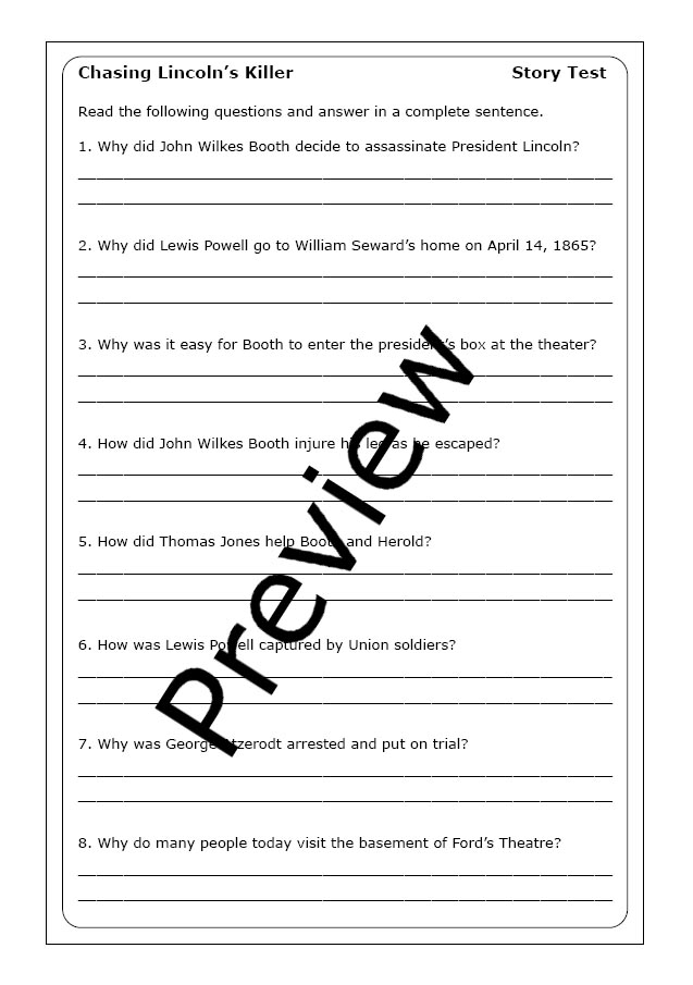 James L. Swanson "Chasing Lincoln's Killer" worksheets Made By Teachers