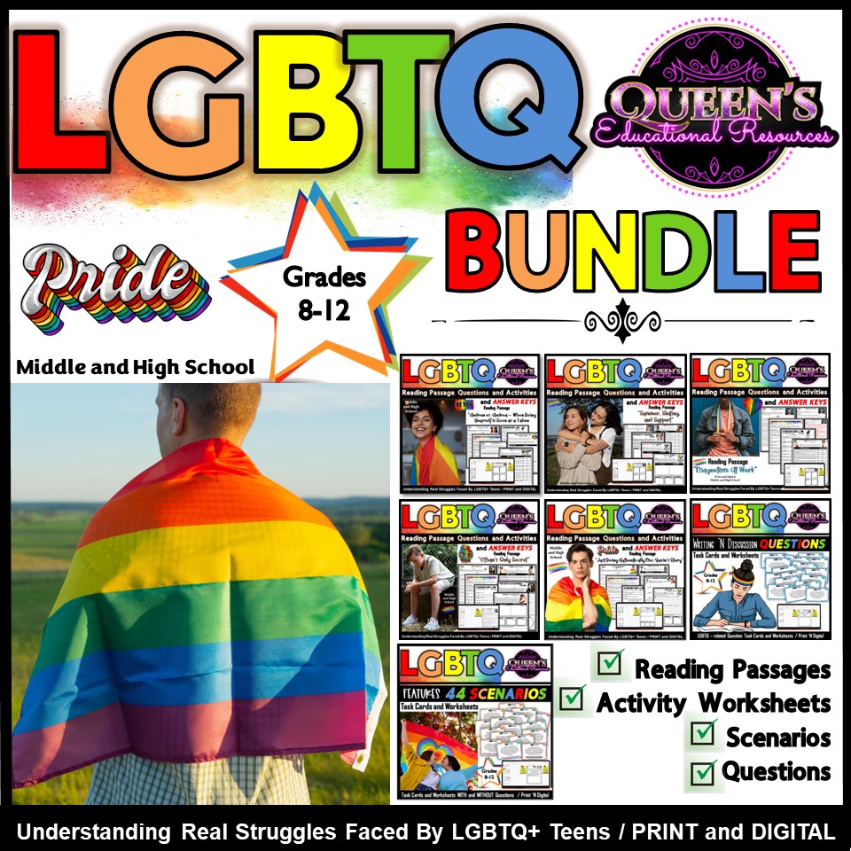 LGBTQ Reading Passage | LGBTQ Activities | LGBTQ Worksheets | Pride Month BUNDLE