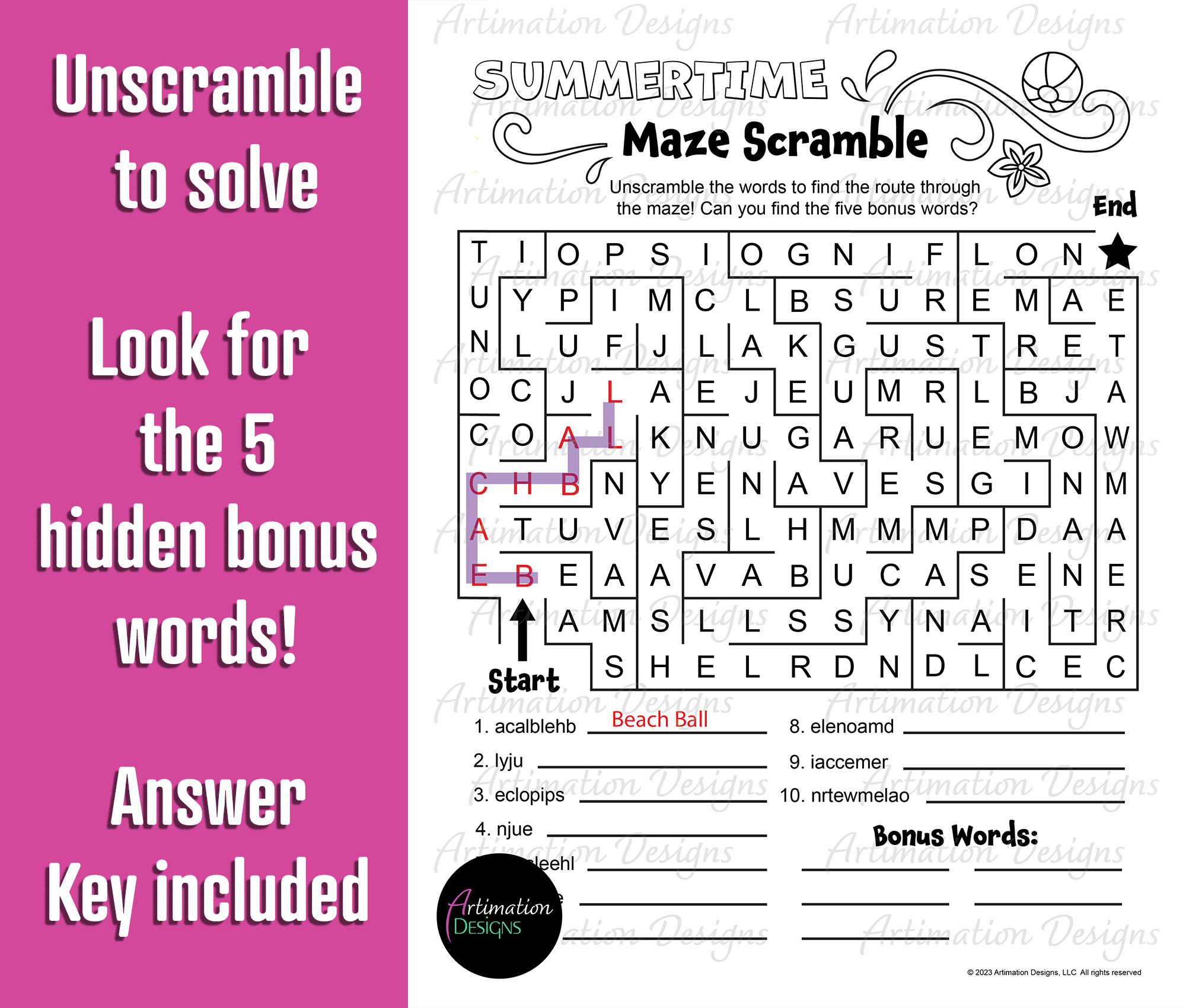 Summer Word Game Bundle Crossword Jumble Maze Scramble Word