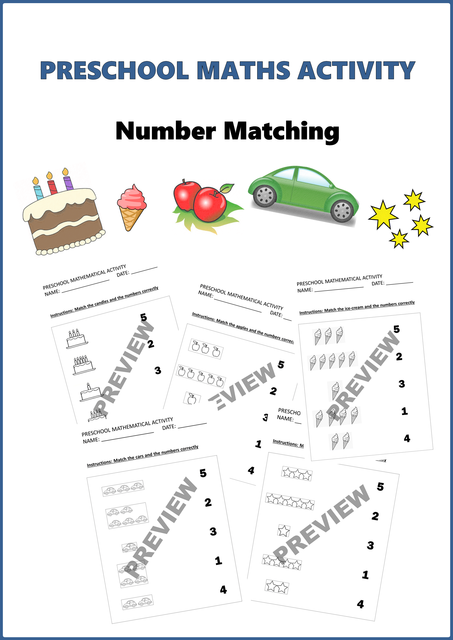 Preschool Math Activity 1 5 Number Counting And Matching Made By