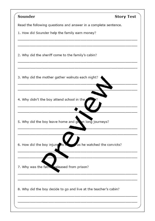 William H. Armstrong "Sounder" worksheets - Made By Teachers