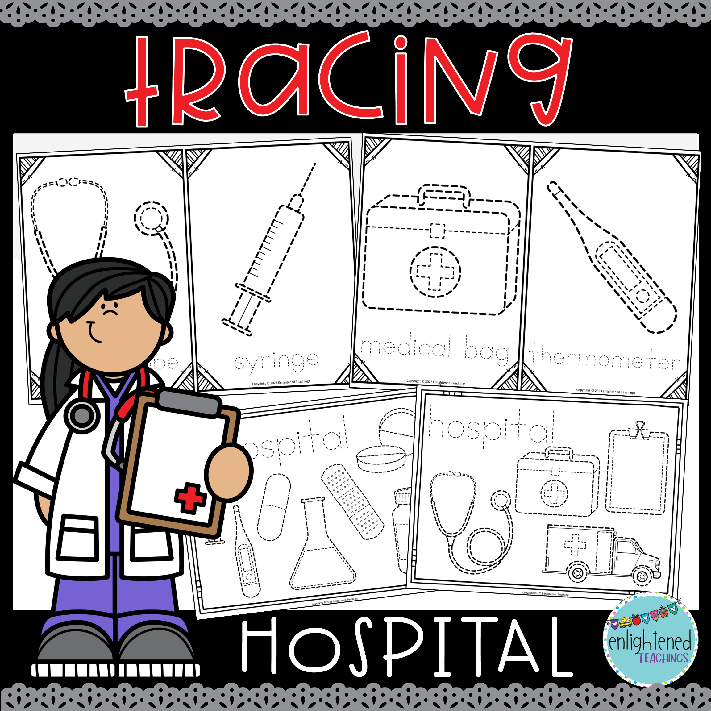 Community Helpers Hospital Tracing Worksheets Fine Motor Activity