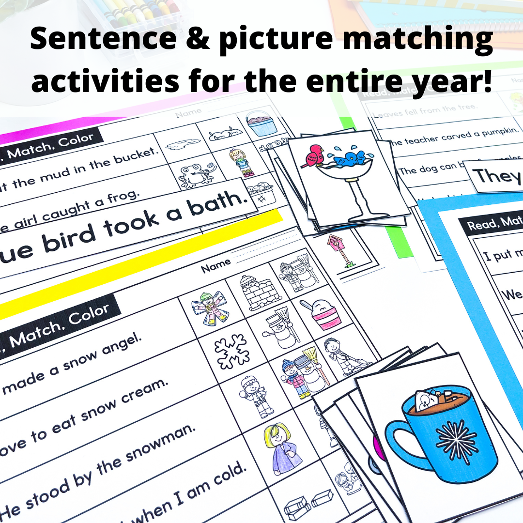 Reading Comprehension YearLong Seasonal Sentence & Picture Matching