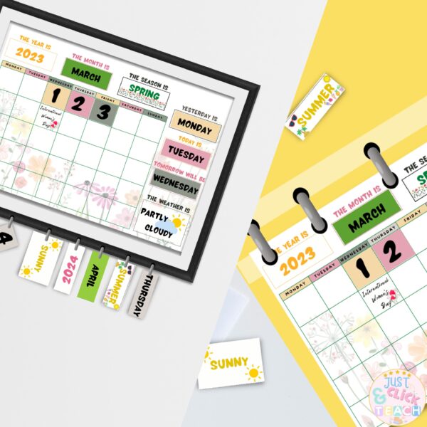 Spring Classroom Calendar & Weather Display Set | spring and floral ...