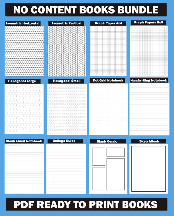 No Content Blank Notebooks Bundle Ready To Print With Cover Included ...