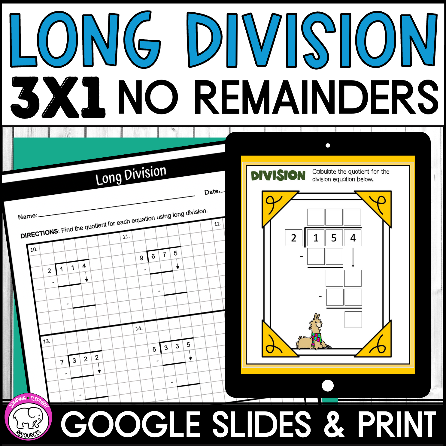 Long Division 3 Digit by 1 Digit No Remainders Google Slides and Worksheets