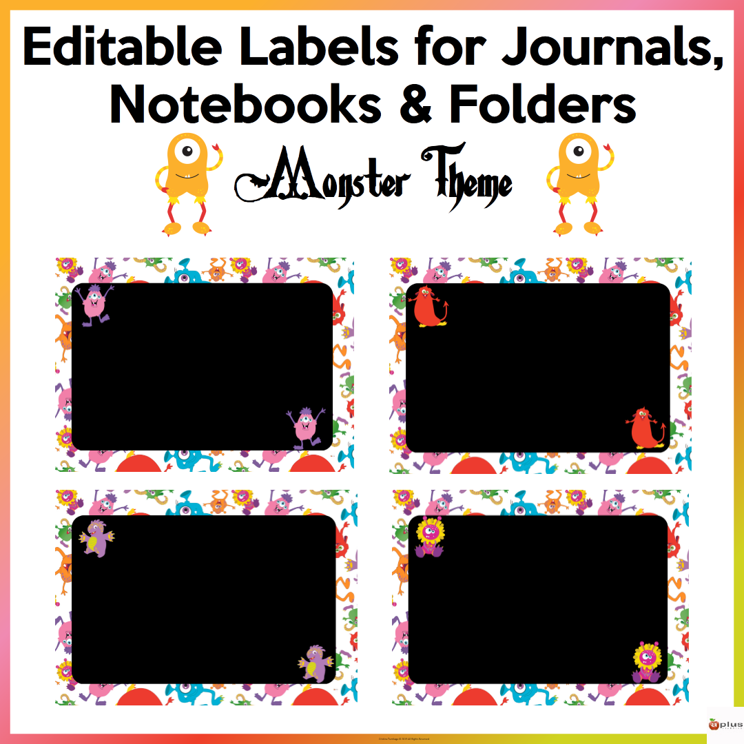 Monster Theme Folder, Journal, and Notebook Labels Editable