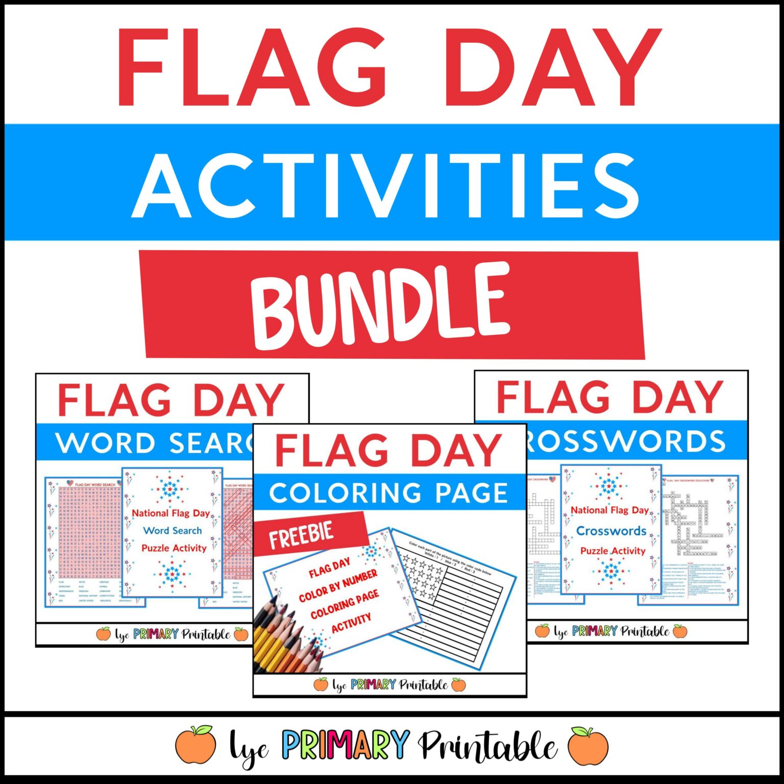 Flag Day Activities BUNDLE Word Search, Crosswords & Coloring Page