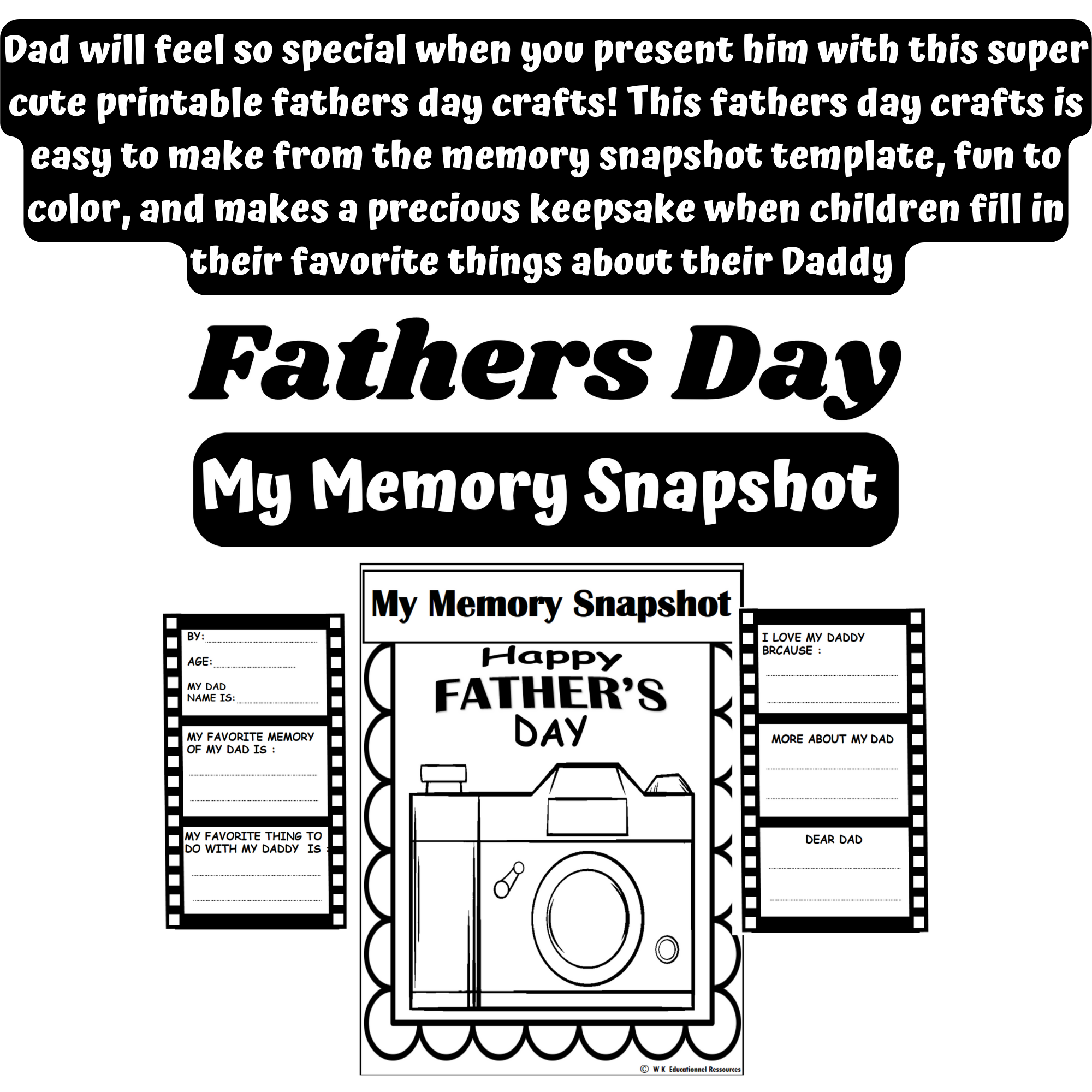 Father's Day Snapshots Craft Activities Memory Book All About My Dad