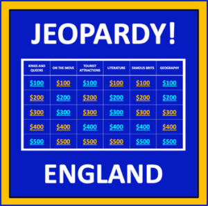 England Jeopardy - an interactive social studies game
