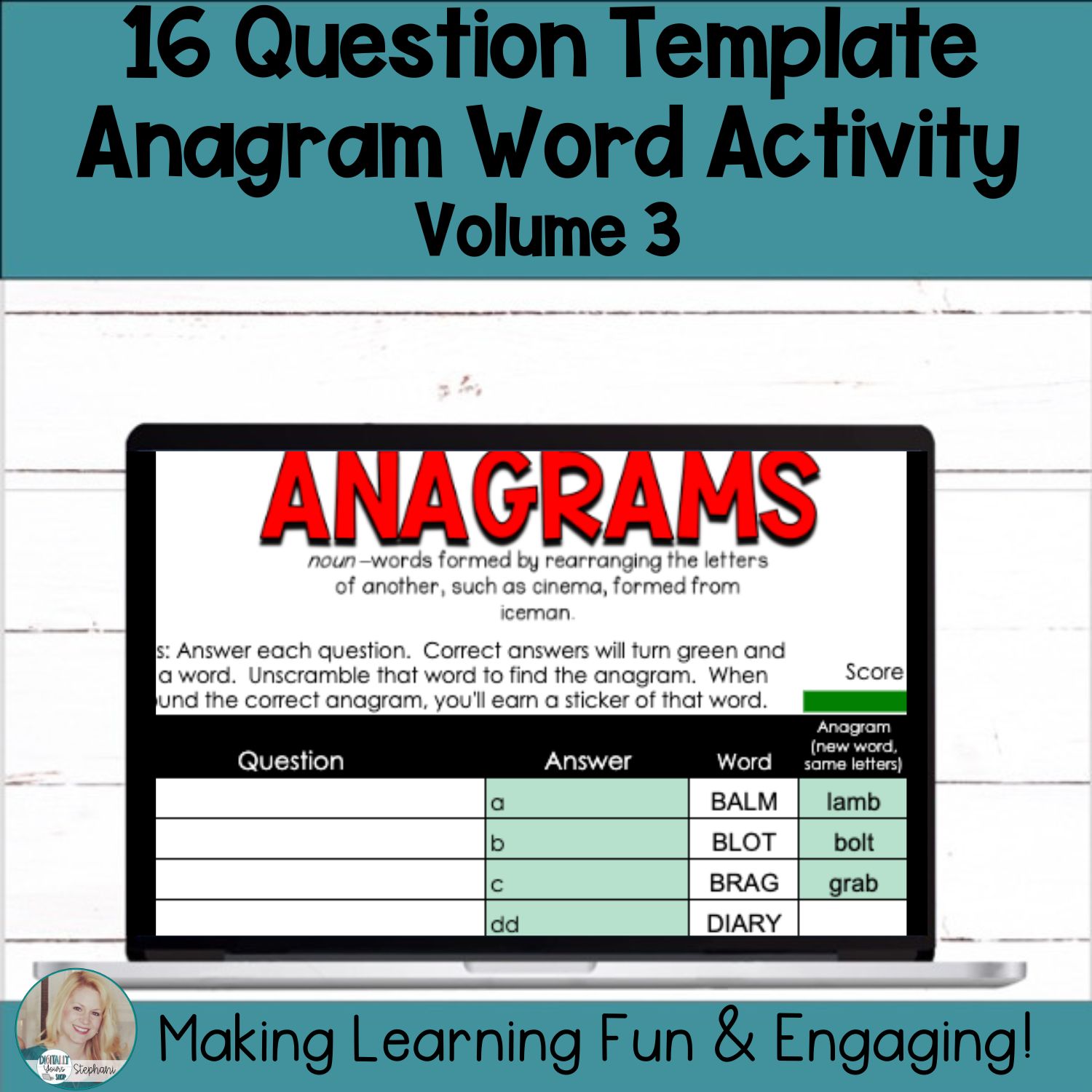 Editable Self-Checking Self-Grading Anagram Template - Digital Activity - Vol. 3