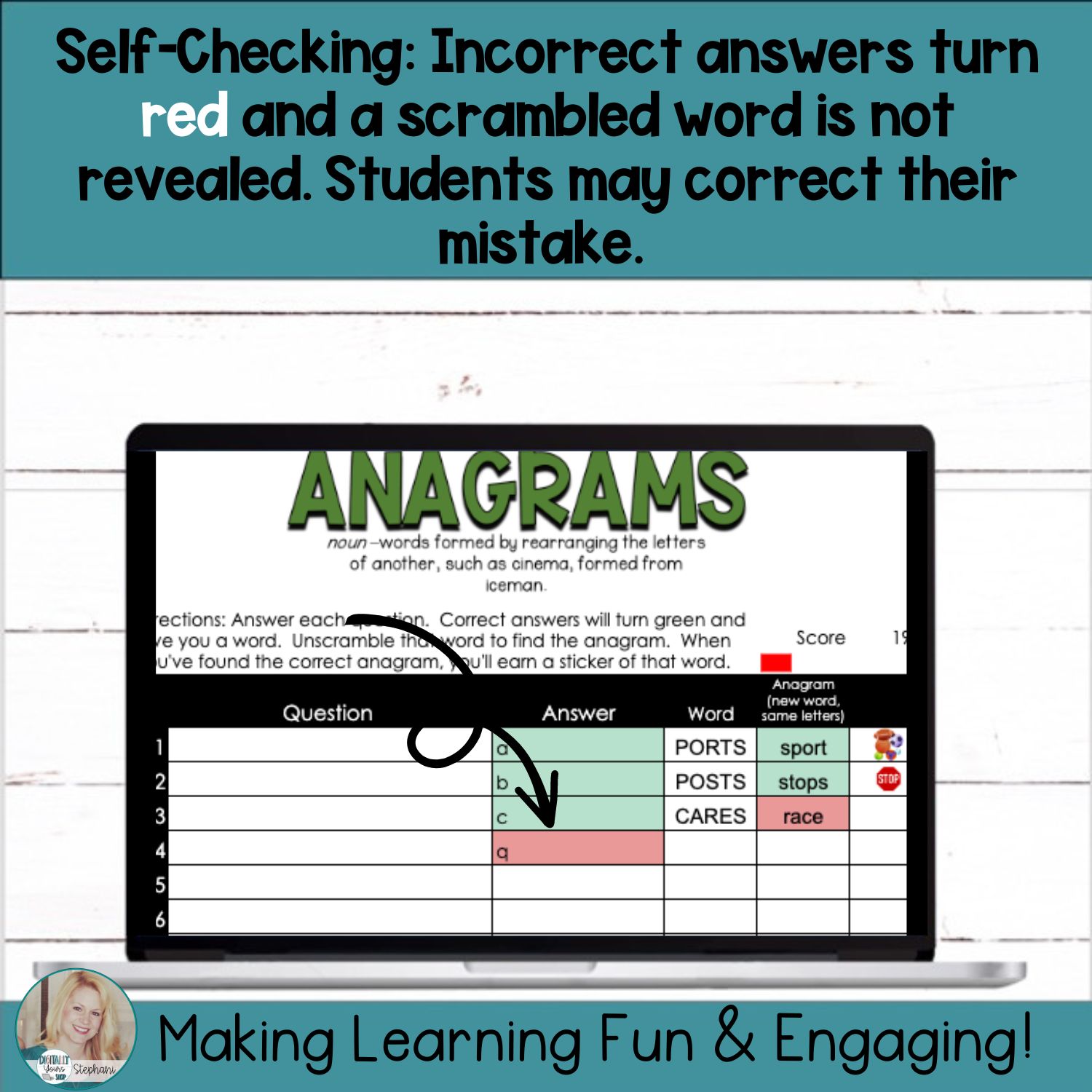 Editable Self-Checking Self-Grading Anagram Template - Digital Activity ...
