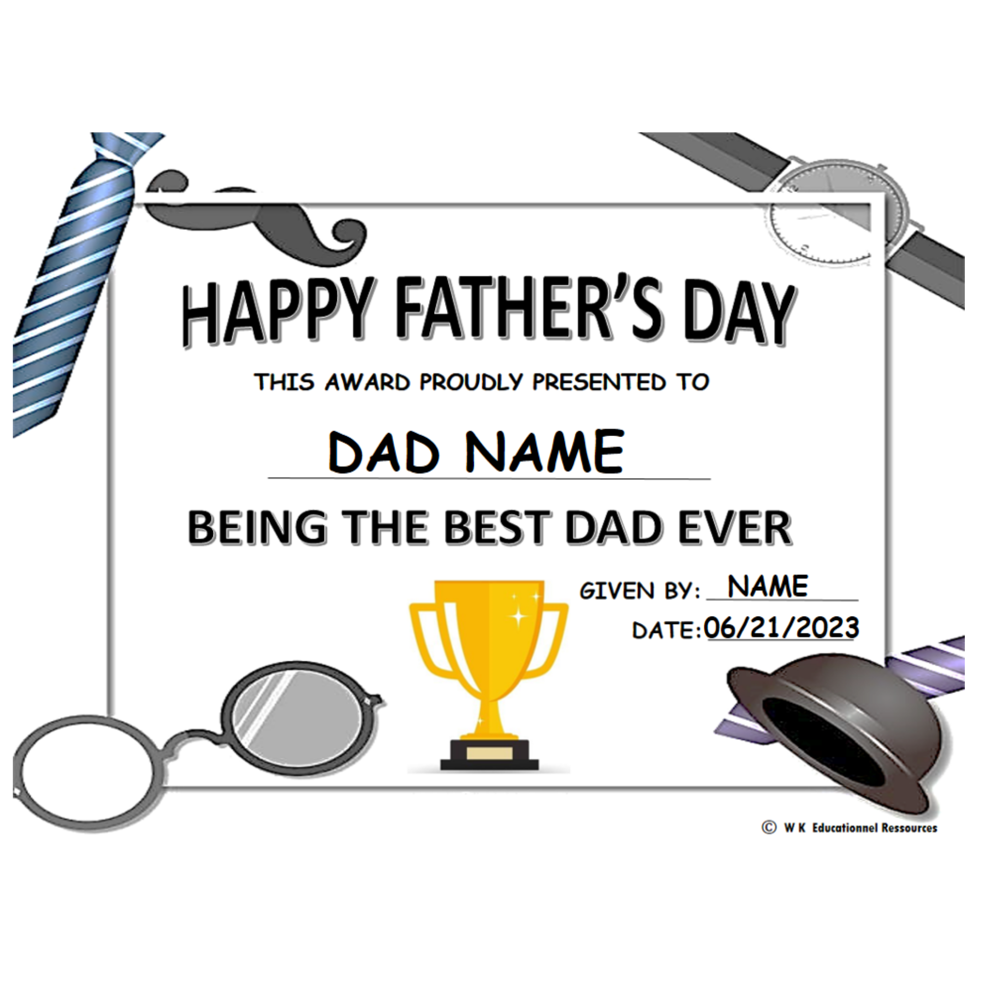 Freebie Father's Day Awards Certificates Editable Made By Teachers