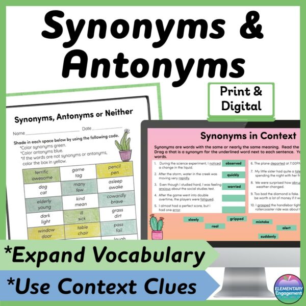 Synonyms and Antonyms Activities - Print and Digital Worksheets ...