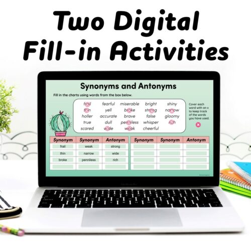 Synonyms and Antonyms Activities Print and Digital Worksheets