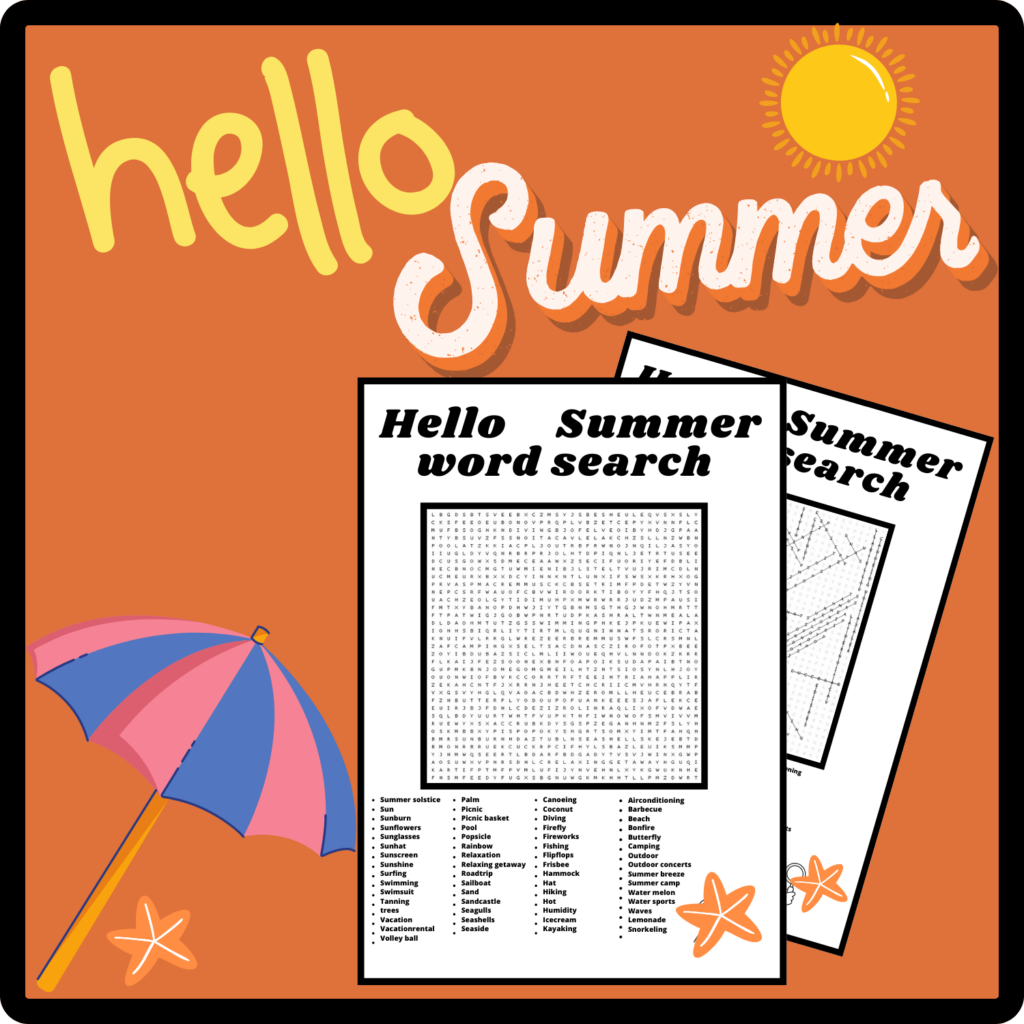 HELLO SUMMER Word Search Puzzle Middle School Fun Activity Vocabulary