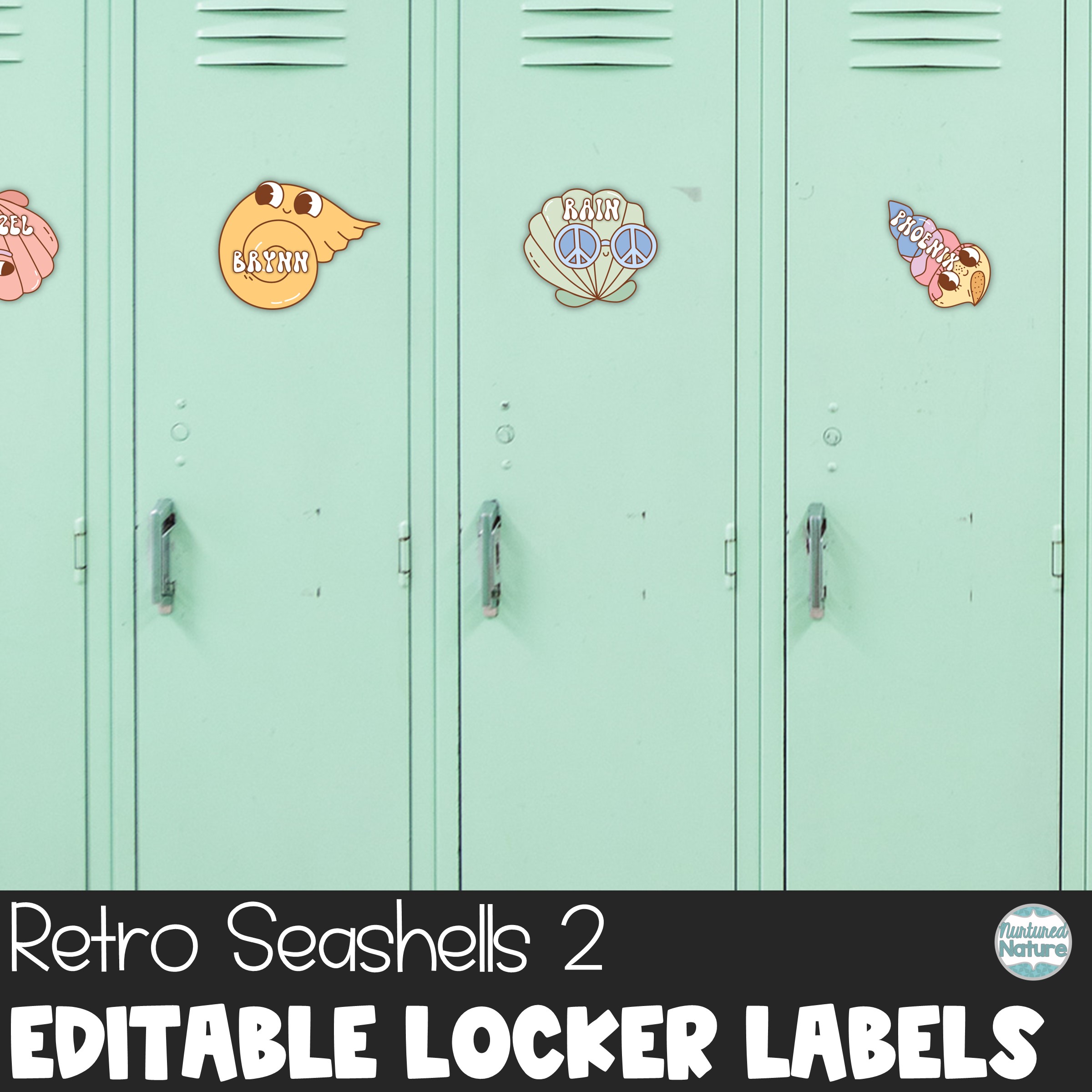 Editable Name Tags- Retro Seashell Cubby or Locker Labels for Summer Beach Theme 2