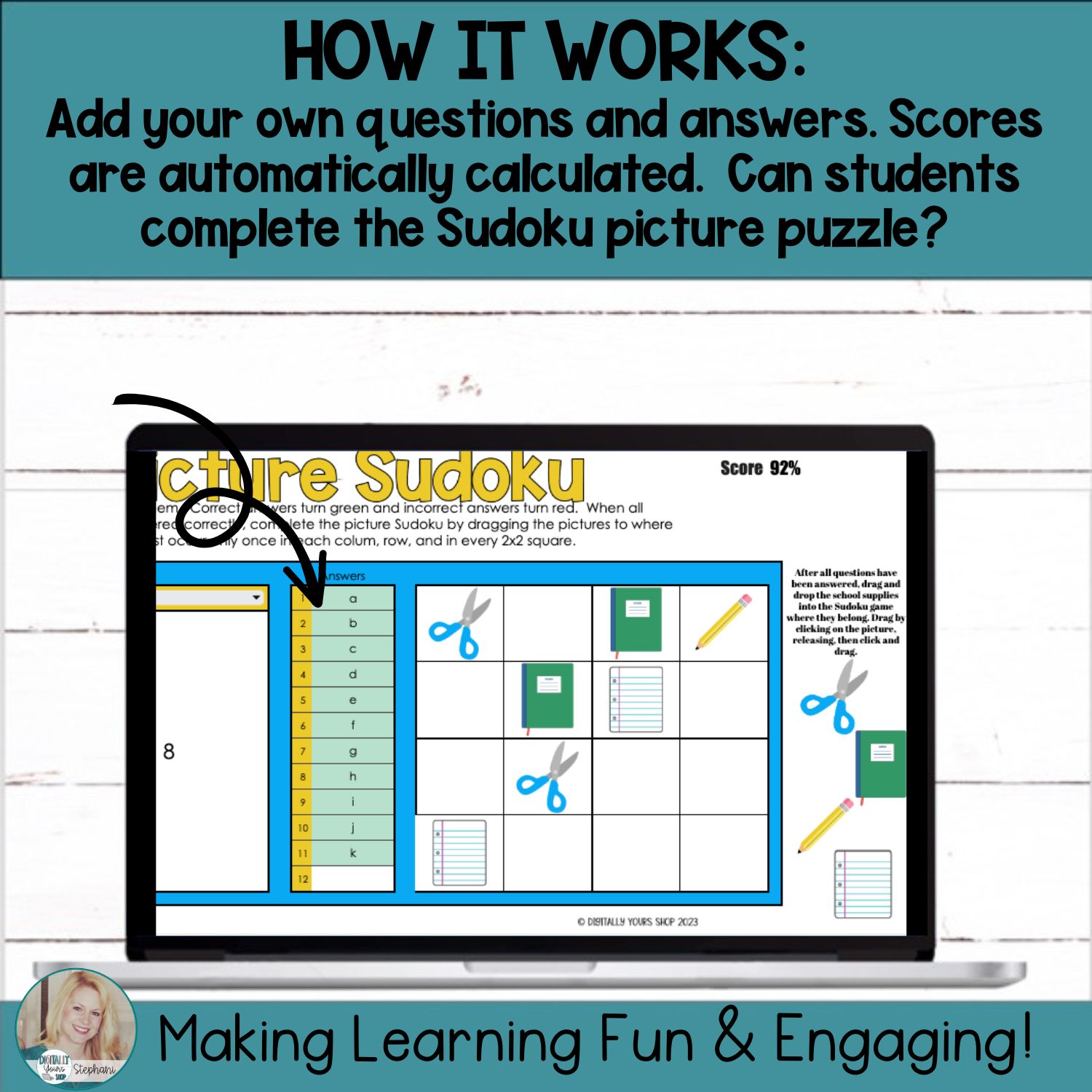 Editable Self-Checking Task Card Template Digital Activity Picture Sudoku Vol.3 | Made By Teachers