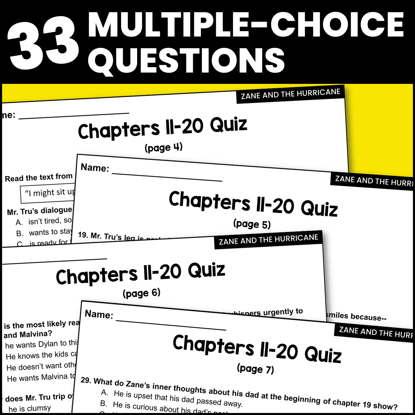 Zane and the Hurricane Quiz for Chapters 11-20 | Made By Teachers