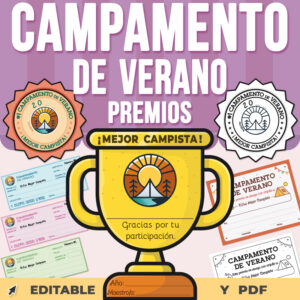 Campamento de Verano, Premios y Certificados Editables, Digital e Imprimibles