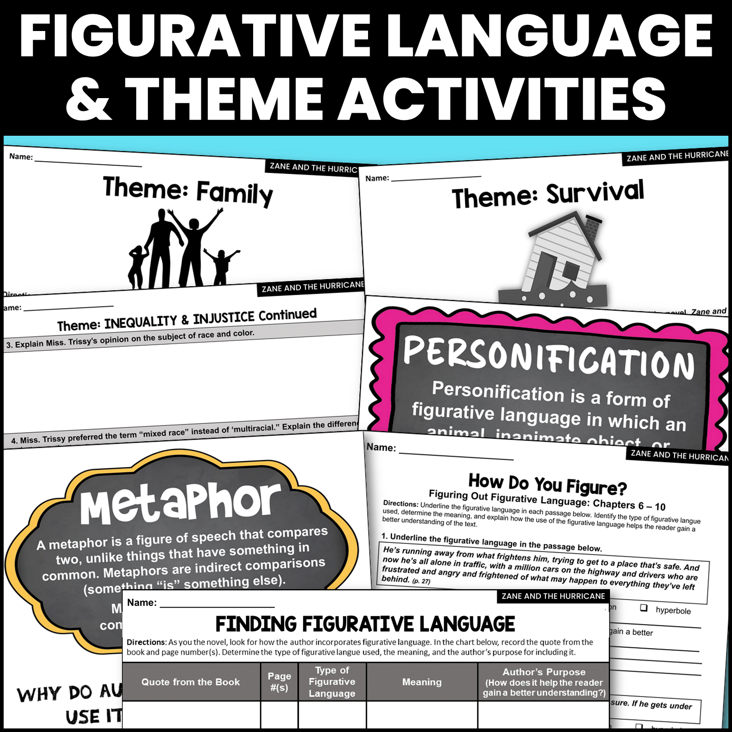 Zane and the Hurricane Novel Study Activities BUNDLE | Made By Teachers