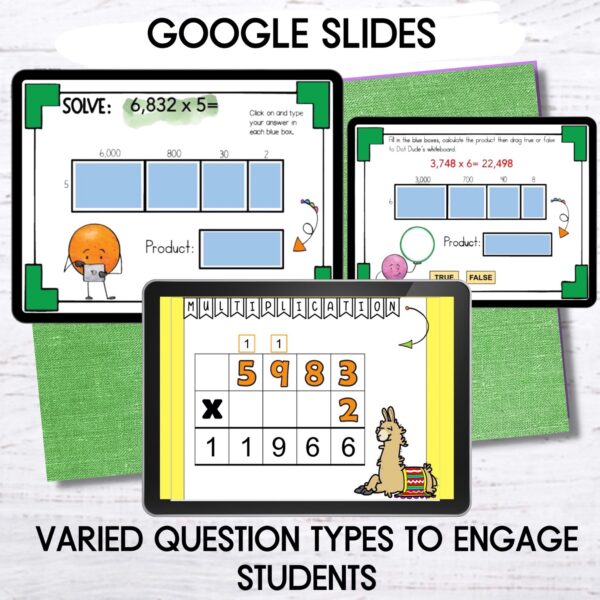 4 Digit by 1 Digit Area Model Multiplication and Standard Algorithm ...