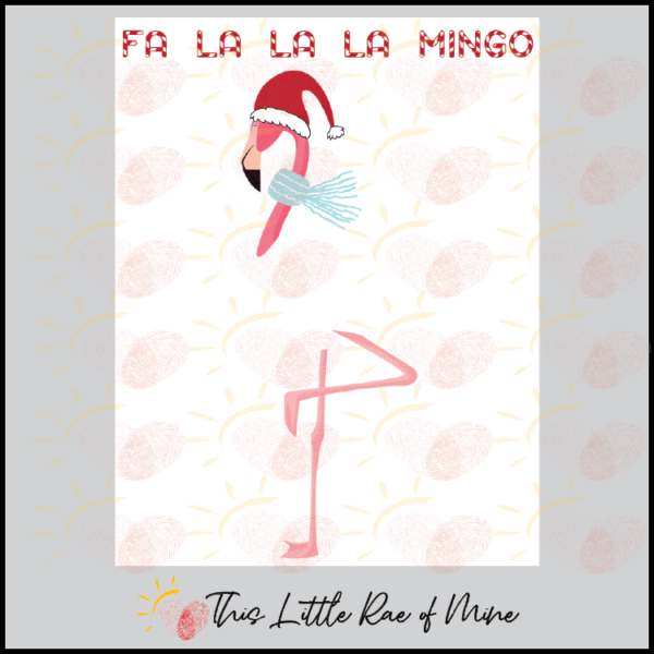 Fa la la la mingo flamingo tropical Christmas in July handprint
