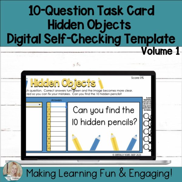 Editable Self-Checking Hidden Pictures Task Card Template Activity Vol ...