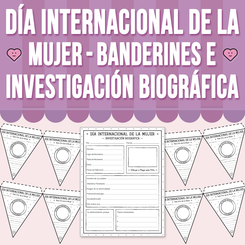 Día Internacional de la Mujer, Banderines e Investigación Biográfica en Español