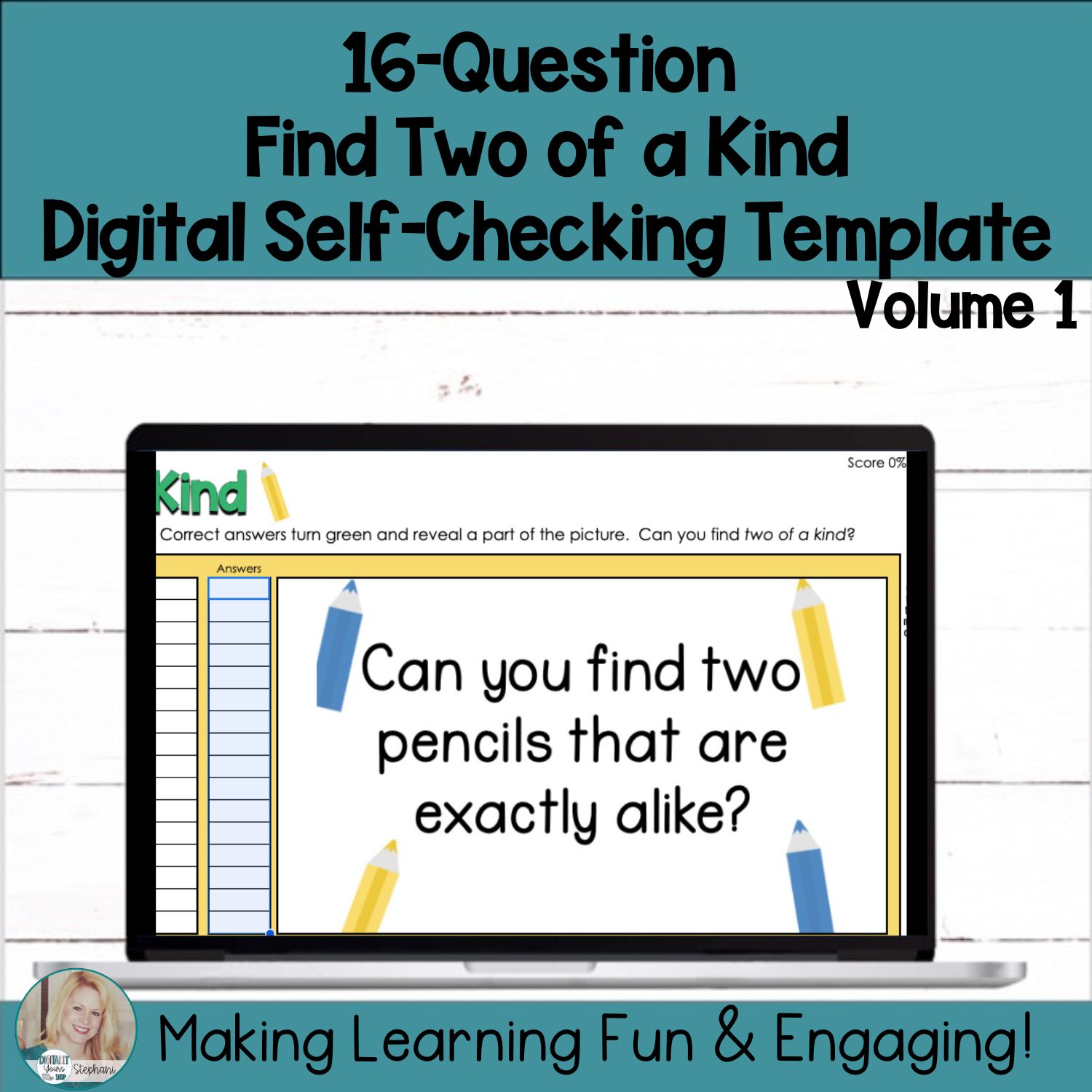 Editable Self-Checking Two of a Kind Template Digital Activity Volume 1