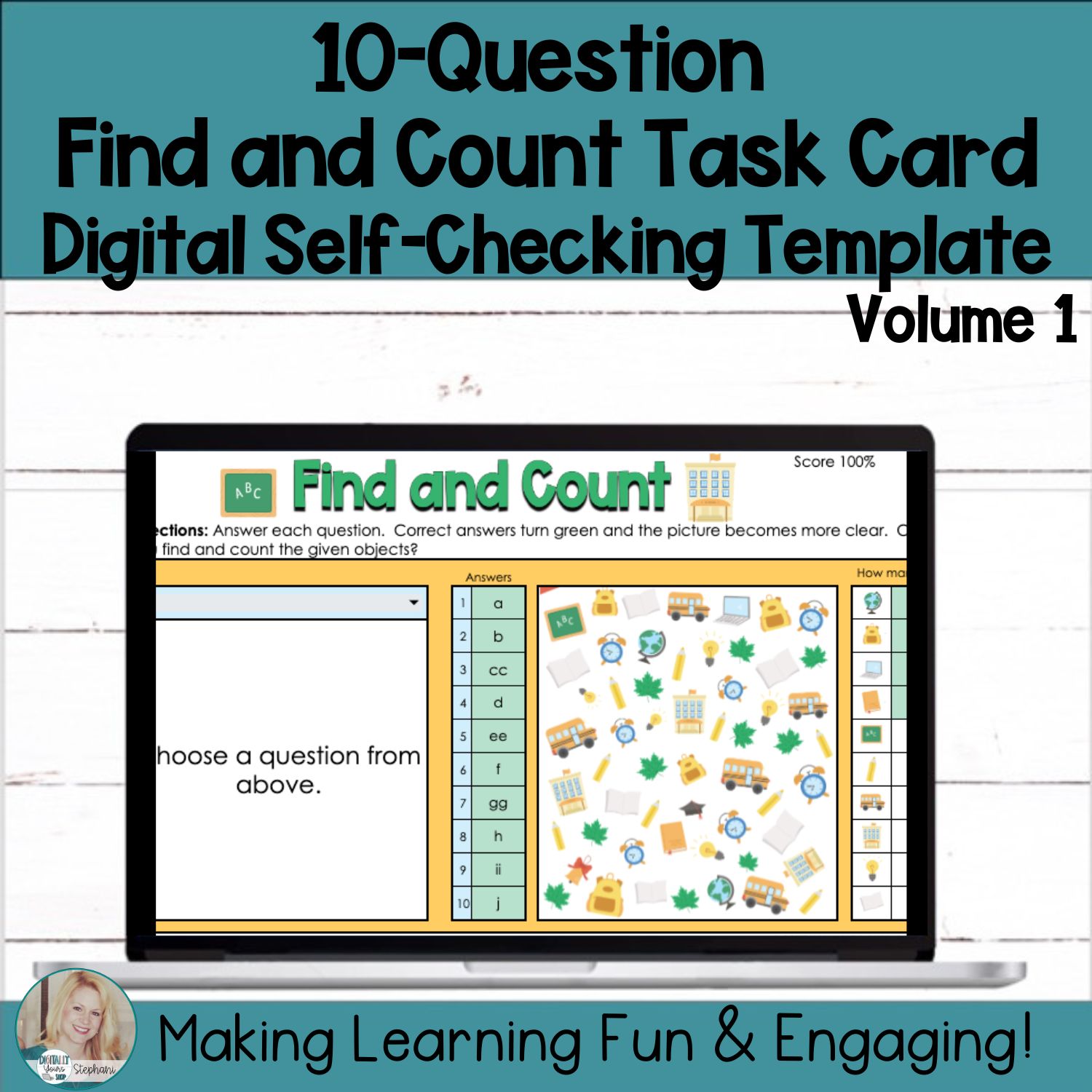 Editable Self-Checking Find and Count Task Card Template Digital Activity Vol. 1