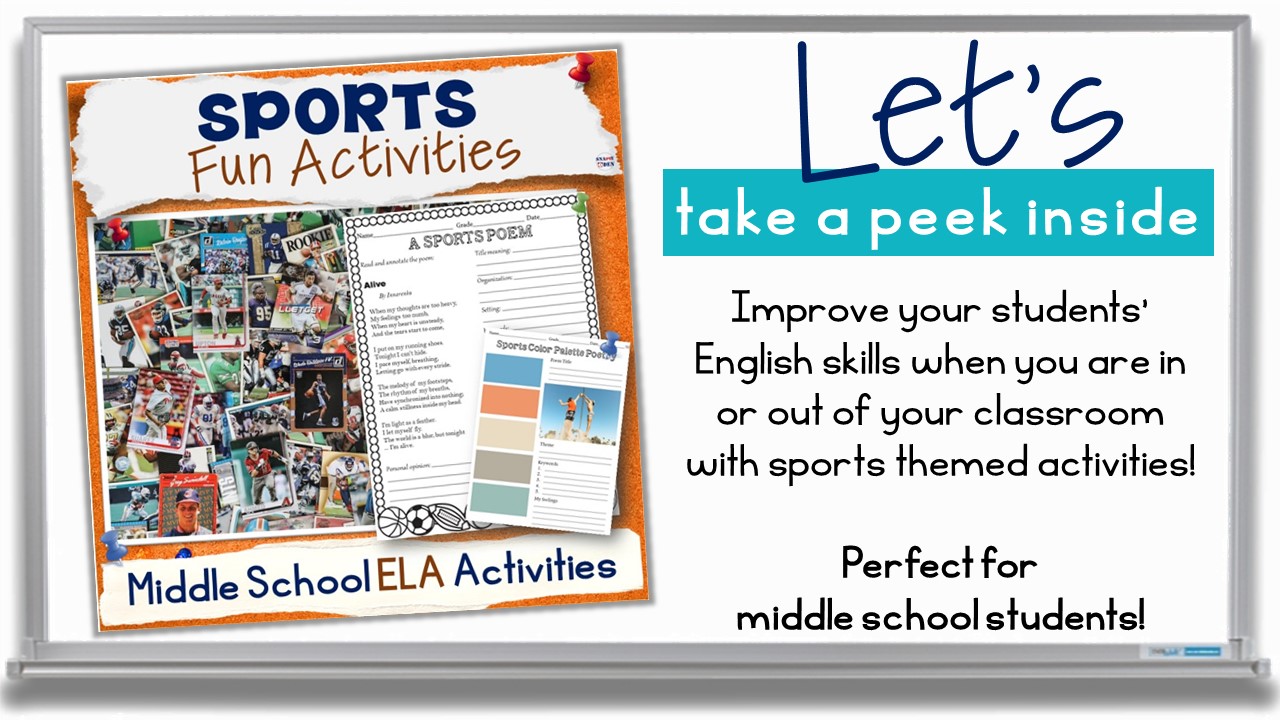 Fun Sports Activities, Middle School Worksheets Print and Digital ELA