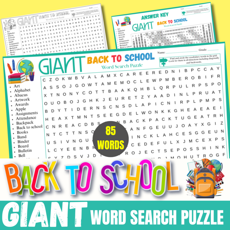 Back To School Giant Word Search Puzzle worksheet, Start of Year ...