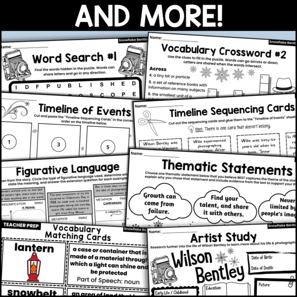 Snowflake Bentley Read Aloud Book Companion and Activities for Winter ...