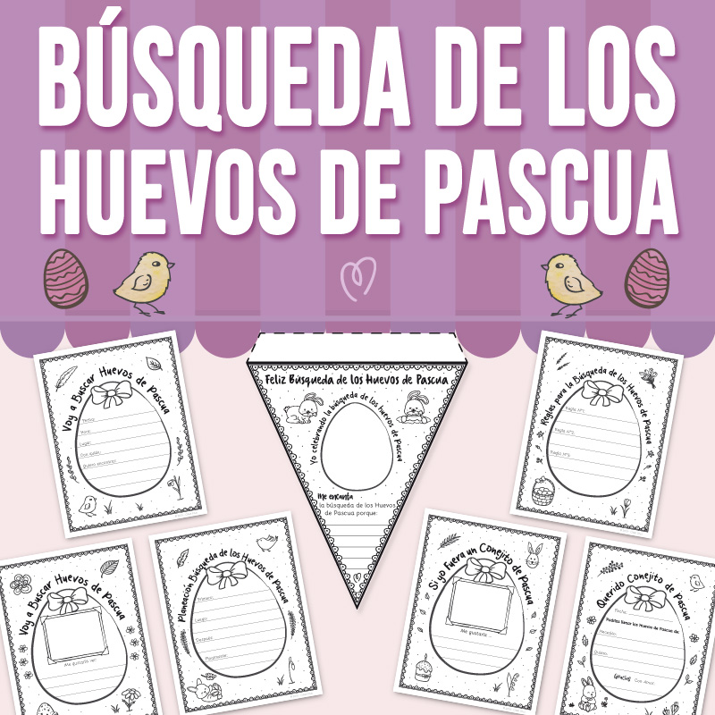 Búsqueda de Huevos de Pascua: Invitaciones, Actividad de Secuencia, Banderín y Carta