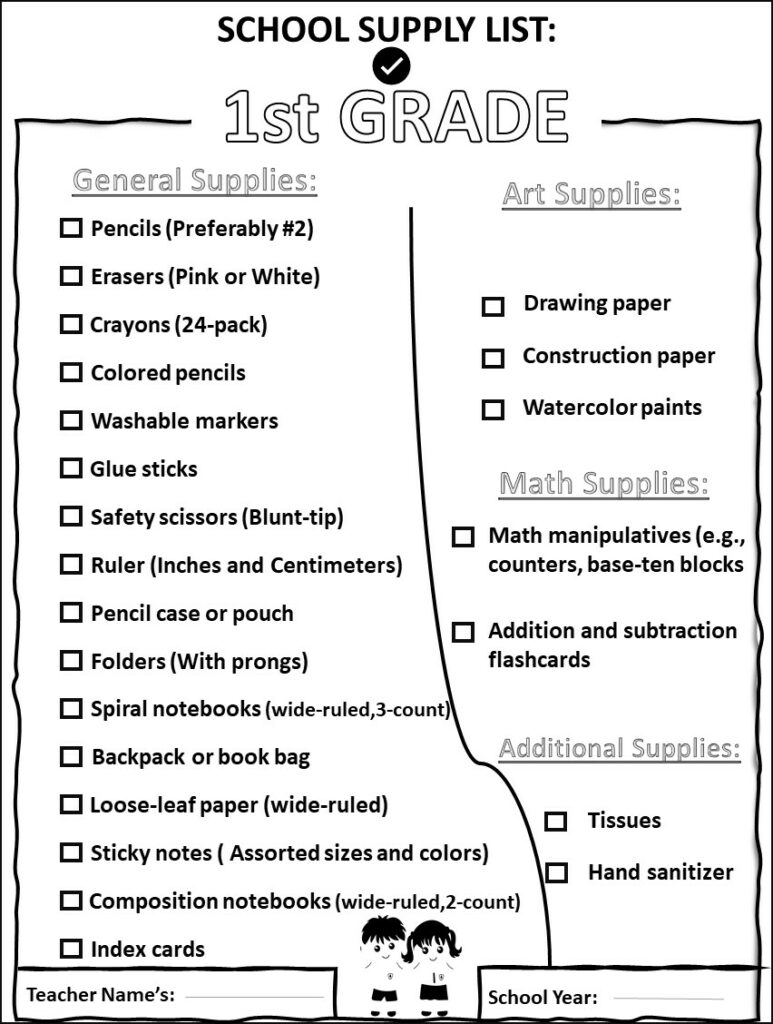 School Supply List Editable Template for 1st Grade/ First Grade/Back to