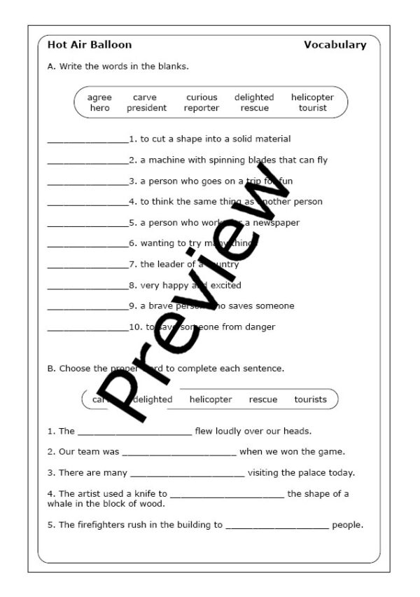 "Curious and the Hot Air Balloon" worksheets Made By Teachers