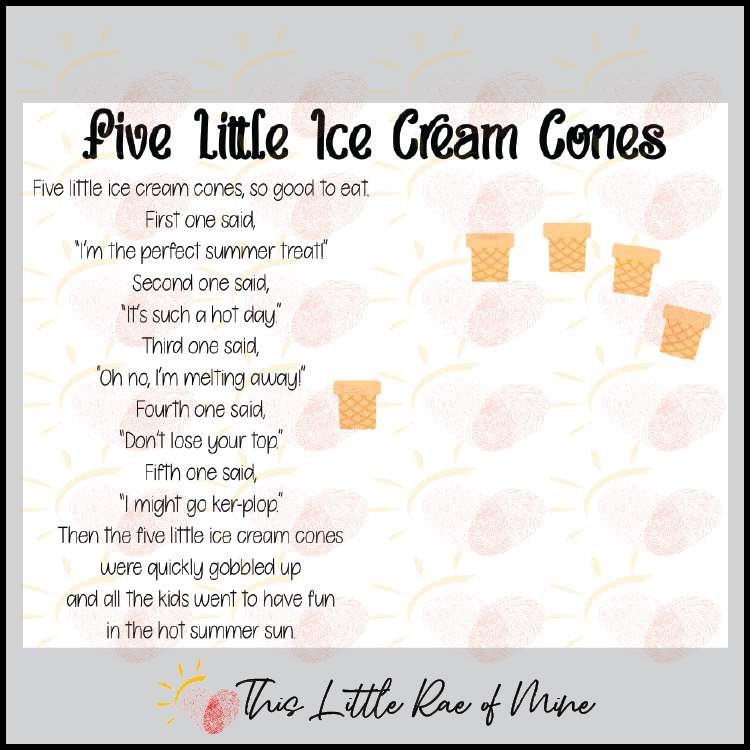 Five Little Ice Cream Cones summer Poem handprint Art Keepsake