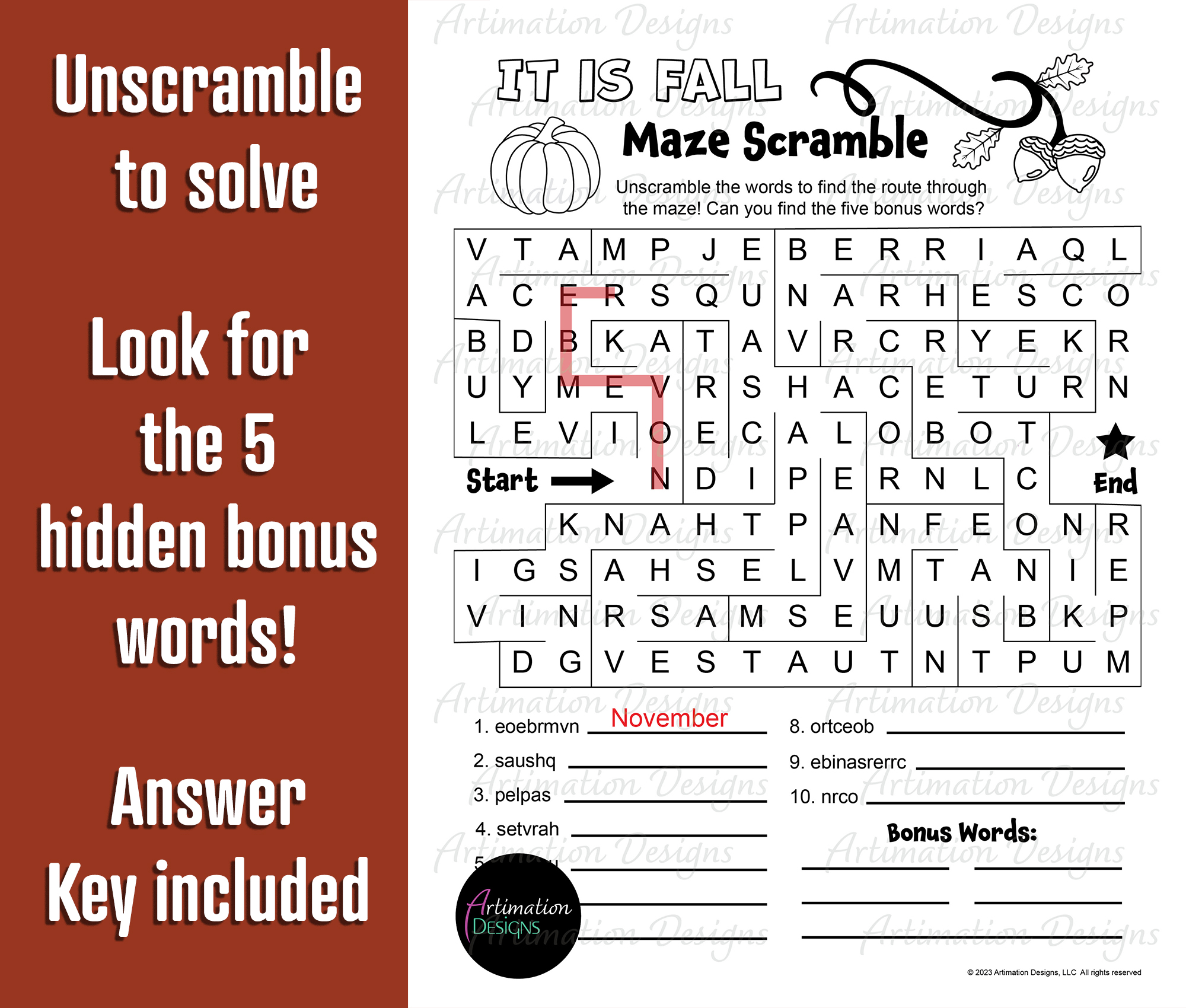 Fall Maze Puzzle | Word Scramble | Autumn Word Game | Word Search ...