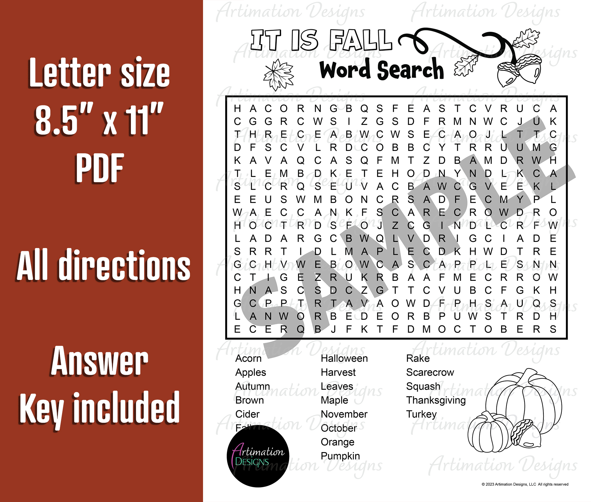 Fall Word Search | Medium Level | Autumn Word Game Activity | Upper ...