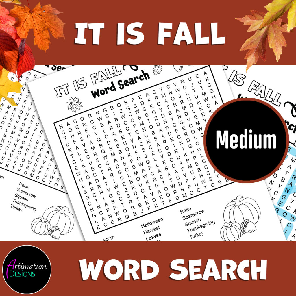 Fall Word Search | Medium Level | Autumn Word Game Activity | Upper ...