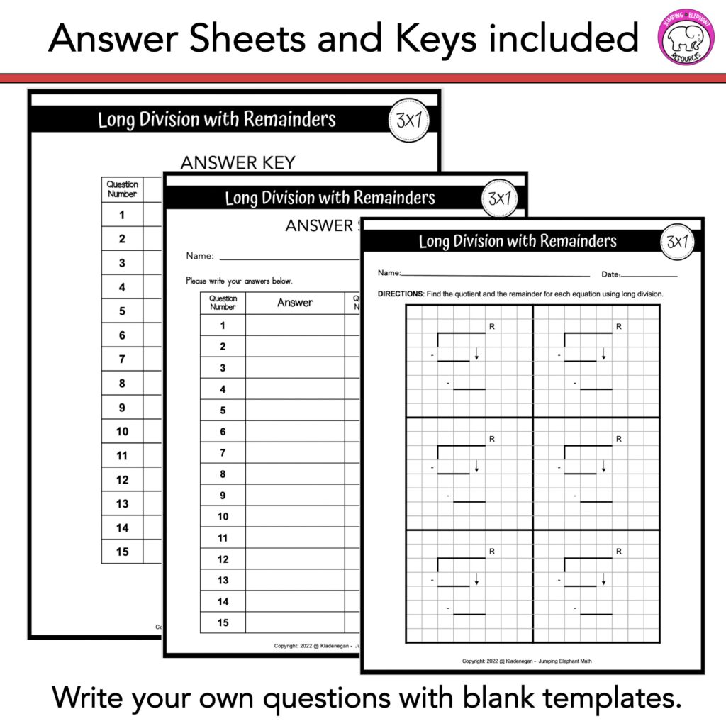 Long Division 3 Digit by 1 Digit With Remainders Google Slides and ...
