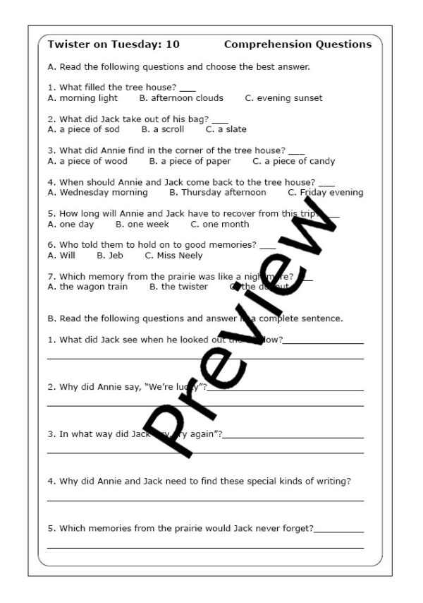Magic Tree House "Twister on Tuesday" worksheets Made By Teachers
